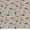 Image of Thomas & Friends™ 80th Anniversary Map Pewter quilting cotton fabric by Riley Blake Official Licensed Product for Riley Blake Designs. Features train tracks on a gray background. Cute Little Fabric Shop