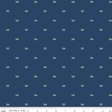 Image of Thomas & Friends™ 80th Anniversary Train Dots Navy quilting cotton fabric by Riley Blake Official Licensed Product for Riley Blake Designs. Features trains on a blue background. Cute Little Fabric Shop