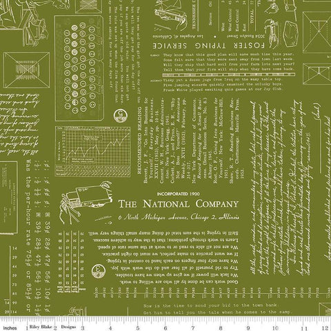 Image of TYPE/ography Parsley quilting cotton fabric by Lori Holt for Riley Blake Designs. Features text on a green background. Cute Little Fabric Shop.