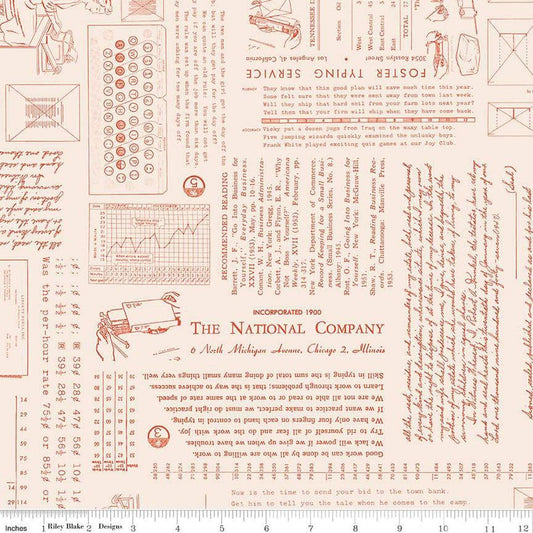 Image of TYPE/ography Background Autumn quilting cotton fabric by Lori Holt for Riley Blake Designs. Features text on a cream background. Cute Little Fabric Shop.