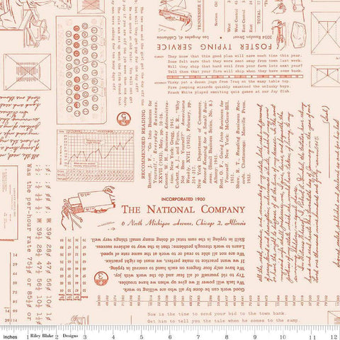 Image of TYPE/ography Background Autumn quilting cotton fabric by Lori Holt for Riley Blake Designs. Features text on a cream background. Cute Little Fabric Shop.