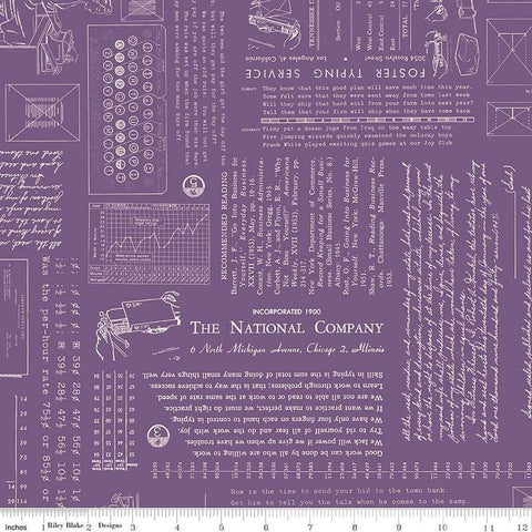 Image of TYPE/ography Plum quilting cotton fabric by Lori Holt for Riley Blake Designs. Features text on a COLOR background. Cute Little Fabric Shop.
