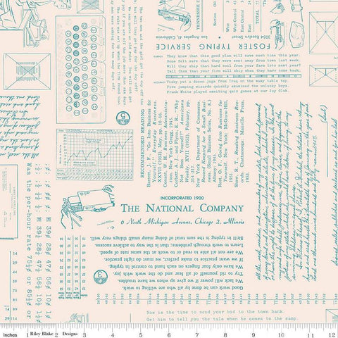 Image of TYPE/ography Background Raindrop quilting cotton fabric by Lori Holt for Riley Blake Designs. Features text on a cream background. Cute Little Fabric Shop.