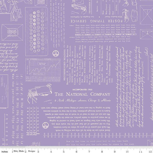 Image of TYPE/ography Taffy quilting cotton fabric by Lori Holt for Riley Blake Designs. Features text on a purple background. Cute Little Fabric Shop.