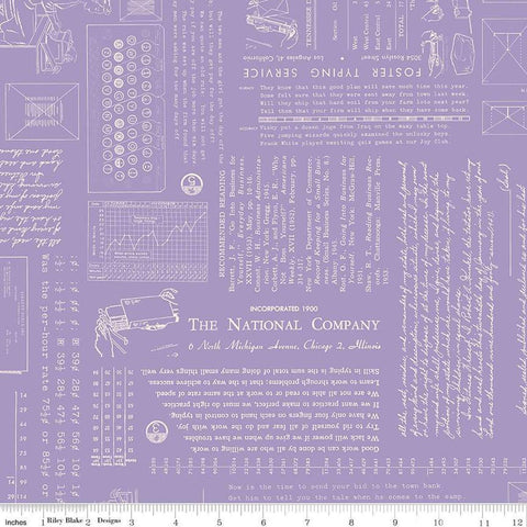 Image of TYPE/ography Taffy quilting cotton fabric by Lori Holt for Riley Blake Designs. Features text on a purple background. Cute Little Fabric Shop.