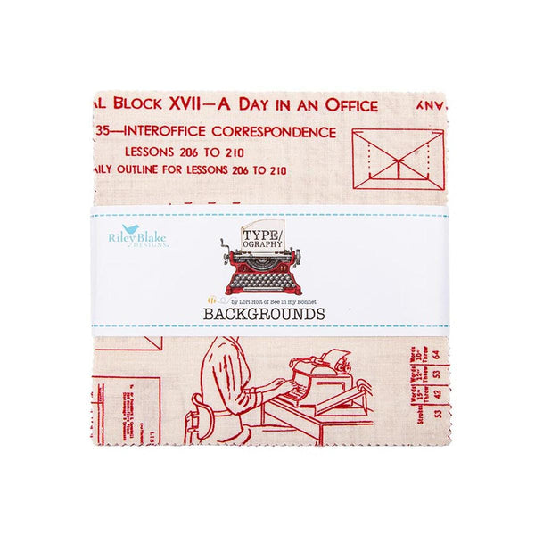 SALE TYPE/ography B Backgrounds 5" Stacker Bundle - Lori Holt - Riley Blake - 42 piece Precut Pre cut - Text Writing Quilting Cotton Fabric