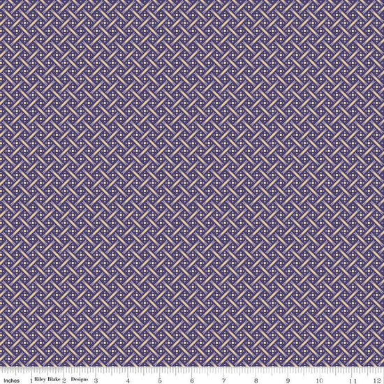 Image of Vera's Garden Basket Weave Purple quilting cotton fabric by Vicki McCarty for Riley Blake Designs. Features weave on a purple background. Cute Little Fabric Shop