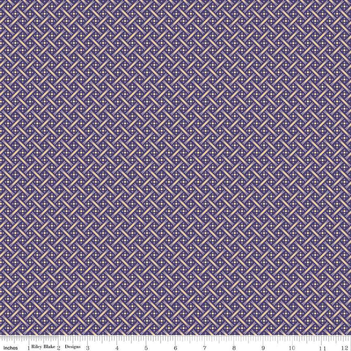 Image of Vera's Garden Basket Weave Purple quilting cotton fabric by Vicki McCarty for Riley Blake Designs. Features weave on a purple background. Cute Little Fabric Shop