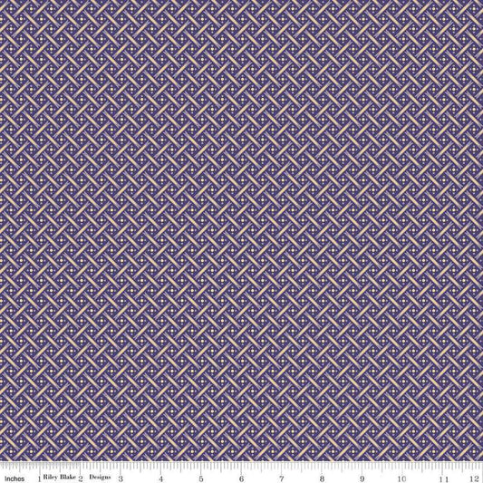 Image of Vera's Garden Basket Weave Purple quilting cotton fabric by Vicki McCarty for Riley Blake Designs. Features weave on a purple background. Cute Little Fabric Shop