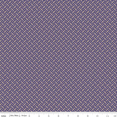 Image of Vera&#39;s Garden Basket Weave Purple quilting cotton fabric by Vicki McCarty for Riley Blake Designs. Features weave on a purple background. Cute Little Fabric Shop