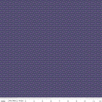 Image of Vera's Garden Circles Purple quilting cotton fabric by Vicki McCarty for Riley Blake Designs. Features shapes on a purple background. Cute Little Fabric Shop