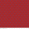 Image of Vera's Garden Dashes Red quilting cotton fabric by Vicki McCarty for Riley Blake Designs. Features shapes on a red background. Cute Little Fabric Shop