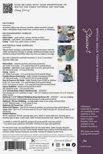 SALE Stewart Bag PATTERN P210 by Sallie Tomato - Riley Blake Designs - INSTRUCTIONS Only - Multiple Sizes Minimalist Zipper
