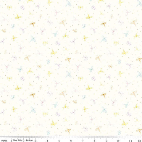 Image of Hush Hush 5 Dashing Dragonflies quilting cotton fabric by Assorted Designers for Riley Blake Designs. Features dragonflies on an off-white background. Cute Little Fabric Shop.