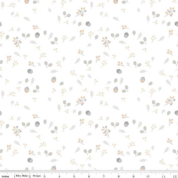 Image of Hush Hush 5 Foraging quilting cotton fabric by Assorted Designers for Riley Blake Designs. Features nuts on an off-white background. Cute Little Fabric Shop.