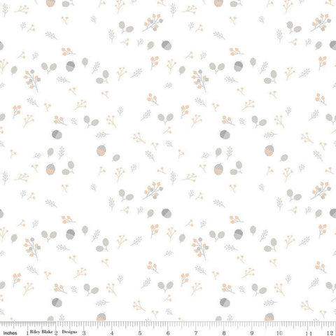 Image of Hush Hush 5 Foraging quilting cotton fabric by Assorted Designers for Riley Blake Designs. Features nuts on an off-white background. Cute Little Fabric Shop.