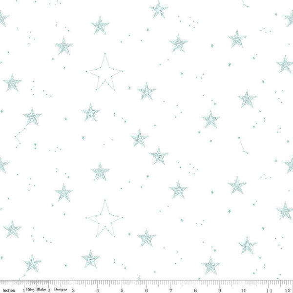 Image of Hush Hush 5 Wish Upon A Star quilting cotton fabric by Assorted Designers for Riley Blake Designs. Features stars on an off-white background. Cute Little Fabric Shop.