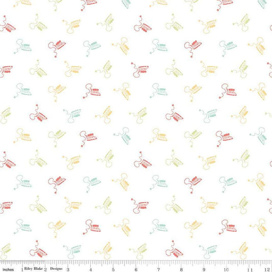 Image of Hush Hush 5 Pretty Pressers quilting cotton fabric by Assorted Designers for Riley Blake Designs. Features irons on an off-white background. Cute Little Fabric Shop.