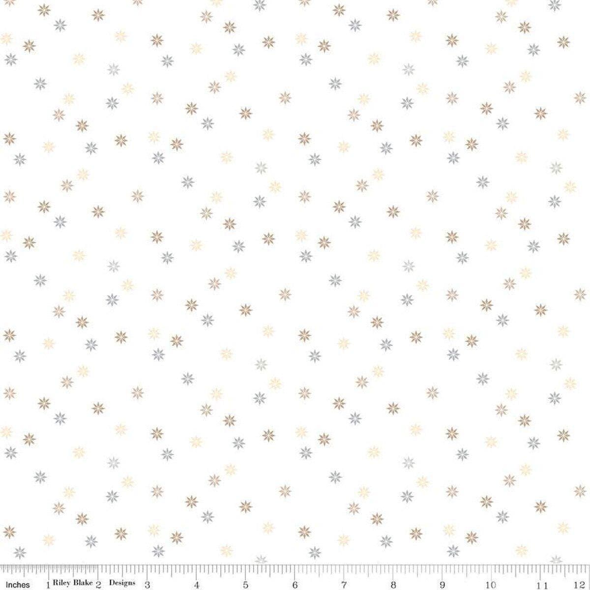 Image of Hush Hush 5 Quilty Stars quilting cotton fabric by Assorted Designers for Riley Blake Designs. Features stars on an off-white background. Cute Little Fabric Shop.