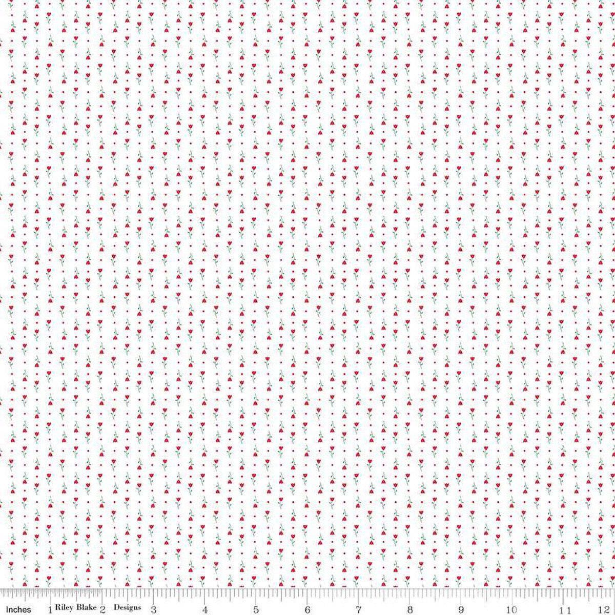 Image of Hush Hush 5 Tiny Tulips quilting cotton fabric by Assorted Designers for Riley Blake Designs. Features tulips on an off-white background. Cute Little Fabric Shop.