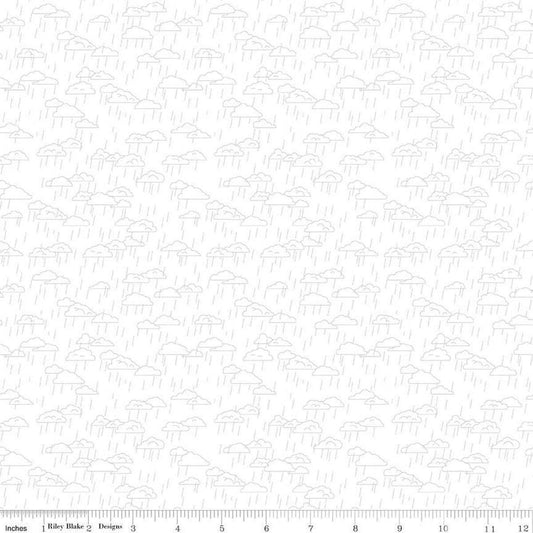 Image of Hush Hush 5 When Skies Go Gray quilting cotton fabric by Assorted Designers for Riley Blake Designs. Features clouds on an off-white background. Cute Little Fabric Shop.