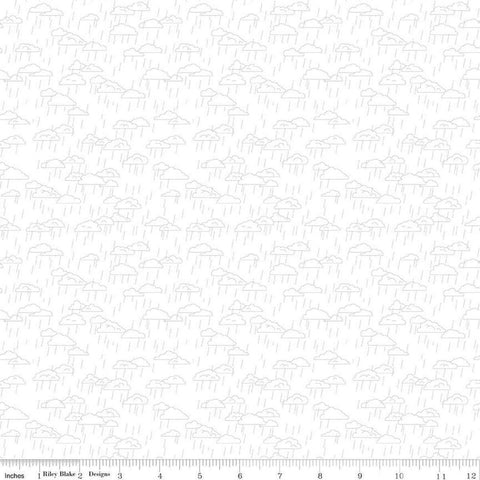 Image of Hush Hush 5 When Skies Go Gray quilting cotton fabric by Assorted Designers for Riley Blake Designs. Features clouds on an off-white background. Cute Little Fabric Shop.