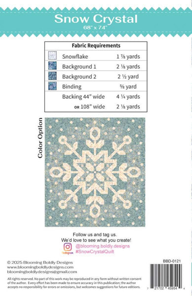 SALE Snow Crystal Quilt PATTERN P157 by Blooming Boldly Designs - Riley Blake Designs - Winter Snowflakes - INSTRUCTIONS Only
