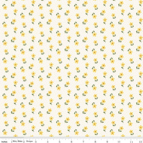 Image of Little Darlin&#39; Ditsy Cream quilting cotton fabric by the RBD Designers for Riley Blake Designs. Features flowers on a cream background. Cute Little Fabric Shop