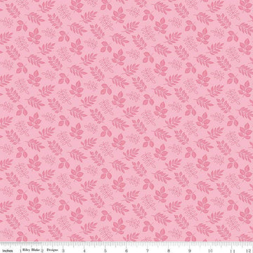 Image of Little Darlin' Leaves Pink quilting cotton fabric by the RBD Designers for Riley Blake Designs. Features leaves on a pink background. Cute Little Fabric Shop