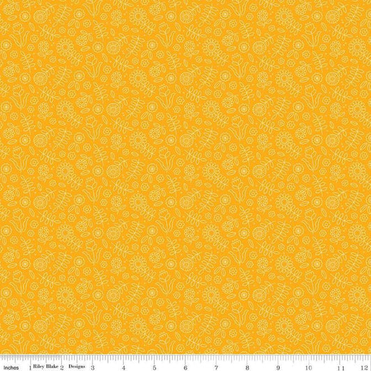 Image of Little Darlin' Tonal Floral Orange quilting cotton fabric by the RBD Designers for Riley Blake Designs. Features flowers on an orange background. Cute Little Fabric Shop
