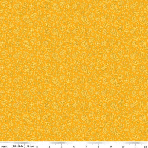 Image of Little Darlin&#39; Tonal Floral Orange quilting cotton fabric by the RBD Designers for Riley Blake Designs. Features flowers on an orange background. Cute Little Fabric Shop