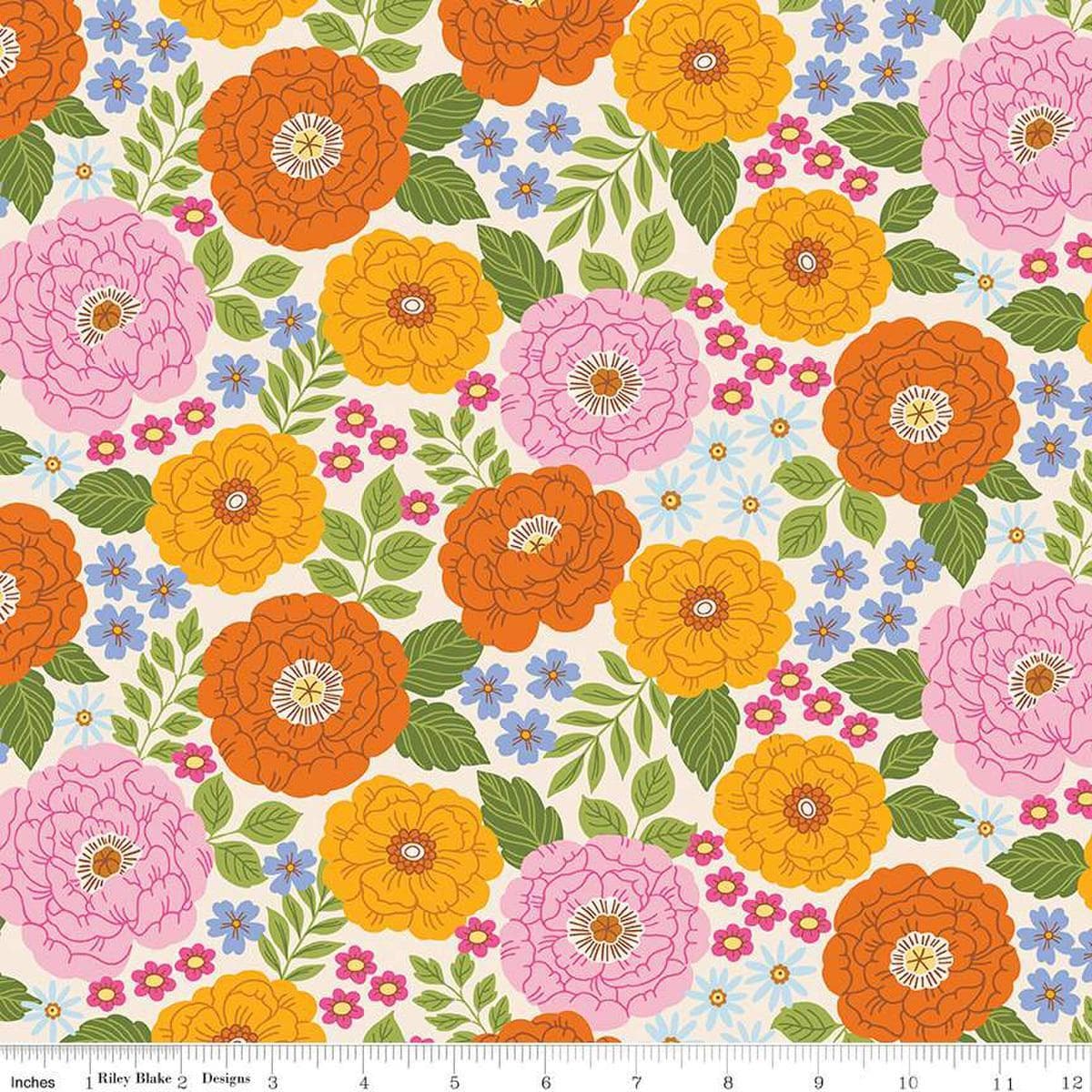 Image of Little Darlin' Main Cream quilting cotton fabric by the RBD Designers for Riley Blake Designs. Features flowers on a cream background. Cute Little Fabric Shop