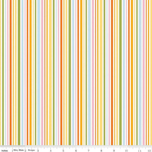 Image of Little Darlin' Stripes Multi quilting cotton fabric by the RBD Designers for Riley Blake Designs. Features stripes on a yellow background. Cute Little Fabric Shop