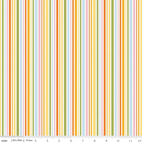 Image of Little Darlin&#39; Stripes Multi quilting cotton fabric by the RBD Designers for Riley Blake Designs. Features stripes on a yellow background. Cute Little Fabric Shop