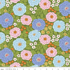 Image of Little Darlin' Main Green quilting cotton fabric by the RBD Designers for Riley Blake Designs. Features flowers on a green background. Cute Little Fabric Shop