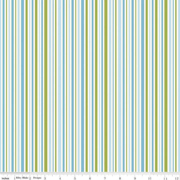 Image of Little Darlin' Stripes Blue quilting cotton fabric by the RBD Designers for Riley Blake Designs. Features stripes on a blue background. Cute Little Fabric Shop