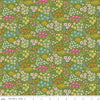 Image of Little Darlin' Floral Fields Green quilting cotton fabric by the RBD Designers for Riley Blake Designs. Features flowers on a green background. Cute Little Fabric Shop