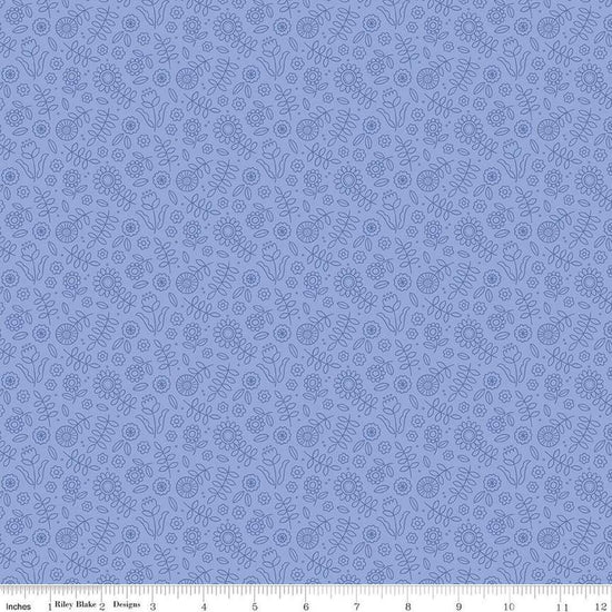 Image of Little Darlin' Tonal Periwinkle quilting cotton fabric by the RBD Designers for Riley Blake Designs. Features flowers on a purple background. Cute Little Fabric Shop