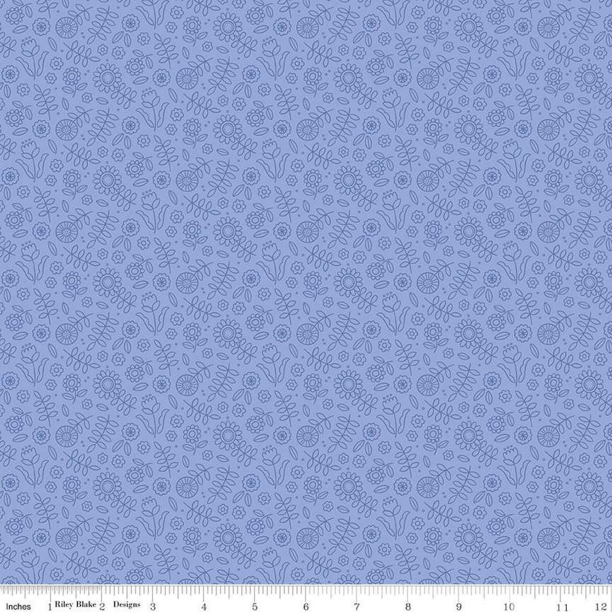 Image of Little Darlin' Tonal Periwinkle quilting cotton fabric by the RBD Designers for Riley Blake Designs. Features flowers on a purple background. Cute Little Fabric Shop