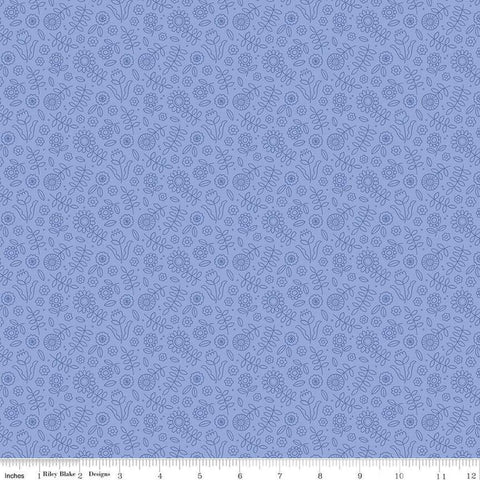 Image of Little Darlin&#39; Tonal Periwinkle quilting cotton fabric by the RBD Designers for Riley Blake Designs. Features flowers on a purple background. Cute Little Fabric Shop