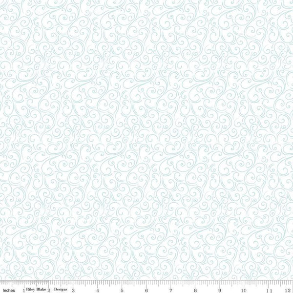 Image of Flannel Winter Swirls White flannel cotton fabric by Dani Mogstad for Riley Blake Designs. Features swirls on a white background. Cute Little Fabric Shop