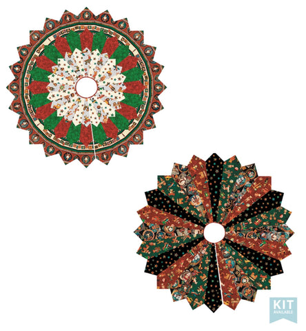 Tripe Dresden Tree Skirt Quilt Kit - QT Fabrics - Pattern Fabric - Santa's Workshop - Quilting Cotton Fabric