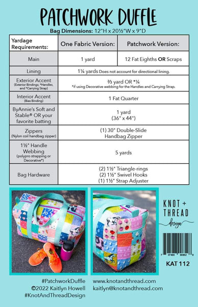 Patchwork Duffle PATTERN P234 by Knot and Thread Design - Riley Blake Design - INSTRUCTIONS Only - Fat Quarter Friendly