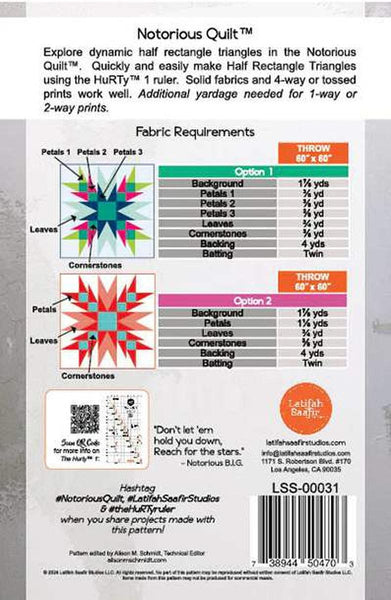 SALE Notorious Quilt Pattern P259 by Latifah Saafir Studios - Riley Blake Designs- INSTRUCTIONS Only - Square Quilt