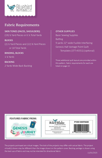 SALE Vantage Point Quilt PATTERN P100 by Bluebird Patterns - Riley Blake Designs - INSTRUCTIONS Only - Piecing Faces