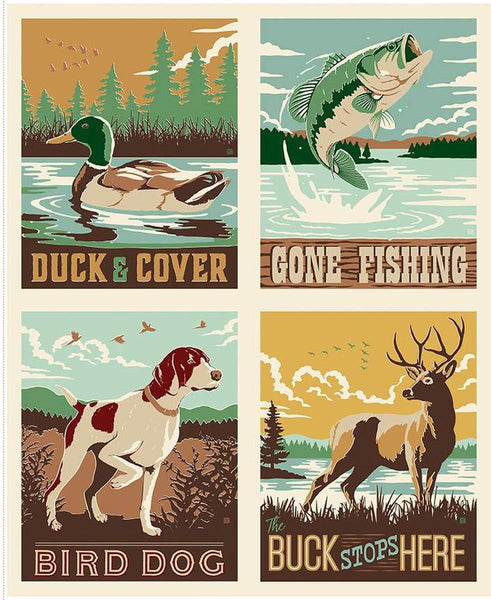 SALE Plaid-Venture Club Plaids Adventure Club Panel P17050 - Riley Blake Designs - Hunting Animals - Quilting Cotton Fabric