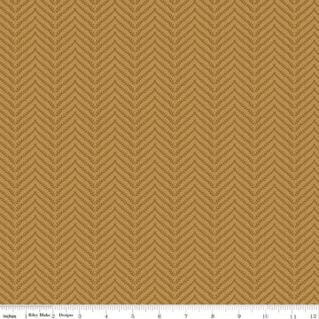 Image of Let's Wander Prairie Grass Golden quilting cotton fabric by Casey Cometti for Riley Blake Designs. Features leaves on a gold background. Cute Little Fabric Shop