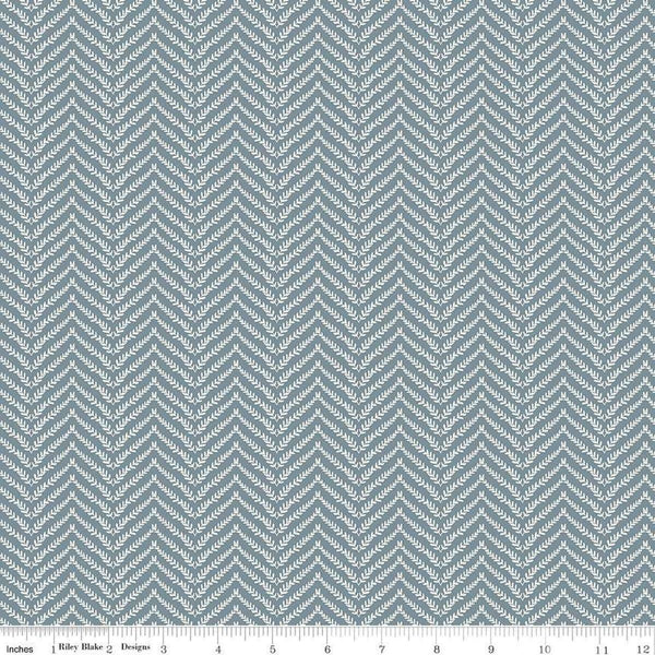 Image of Let&#39;s Wander Prairie Grass Sky quilting cotton fabric by Casey Cometti for Riley Blake Designs. Features leaves on a gray background. Cute Little Fabric Shop