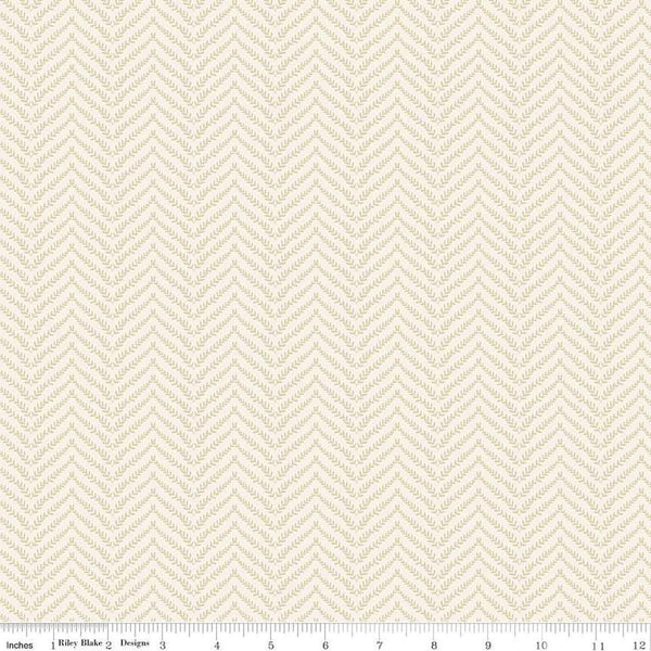Image of Let&#39;s Wander Prairie Grass Cream quilting cotton fabric by Casey Cometti for Riley Blake Designs. Features leaves on a cream background. Cute Little Fabric Shop