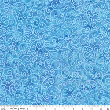 Image of Expressions Batiks Radiant Flourish Blueprint Matte quilting cotton fabric by The RBD Designers for Riley Blake Designs. Features swirls on a blue background. Cute Little Fabric Shop